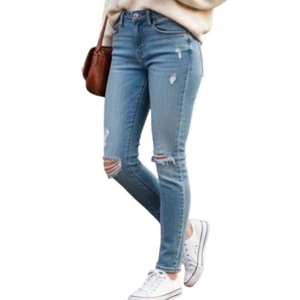 Hollister‎ Womens Slim Straight Jeans Epic Flex Distressed Cotton Light 28×30